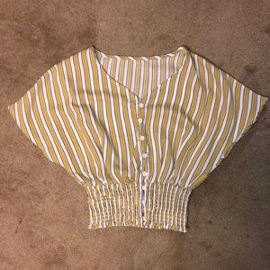 yellow and white striped ribbed short sleeve shirt